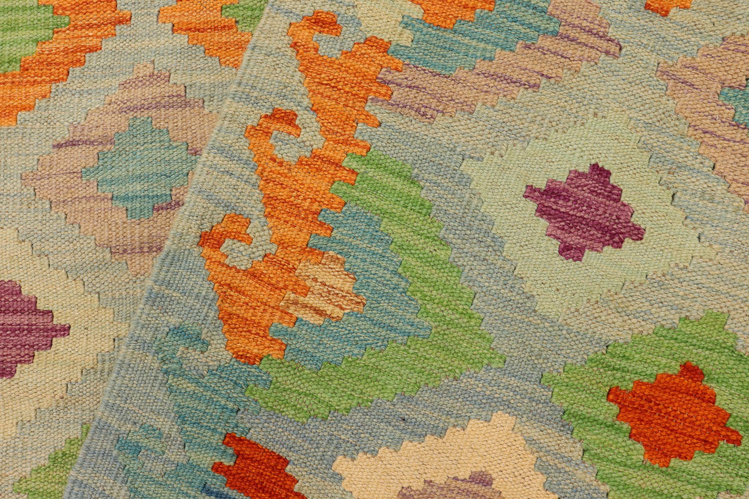 handmade Geometric Kilim Blue Rust Hand-Woven RECTANGLE 100% WOOL area rug 8 x 11