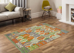 Flat Weave Kilim Antique Navaho Vintage handmade Modern Kilim Orange Purple Hand-Woven Rectangle 100% Wool Area Rug 4x6 