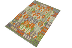 Flat Weave Kilim Antique Navaho Vintage handmade Modern Kilim Orange Purple Hand-Woven Rectangle 100% Wool Area Rug 4x6 