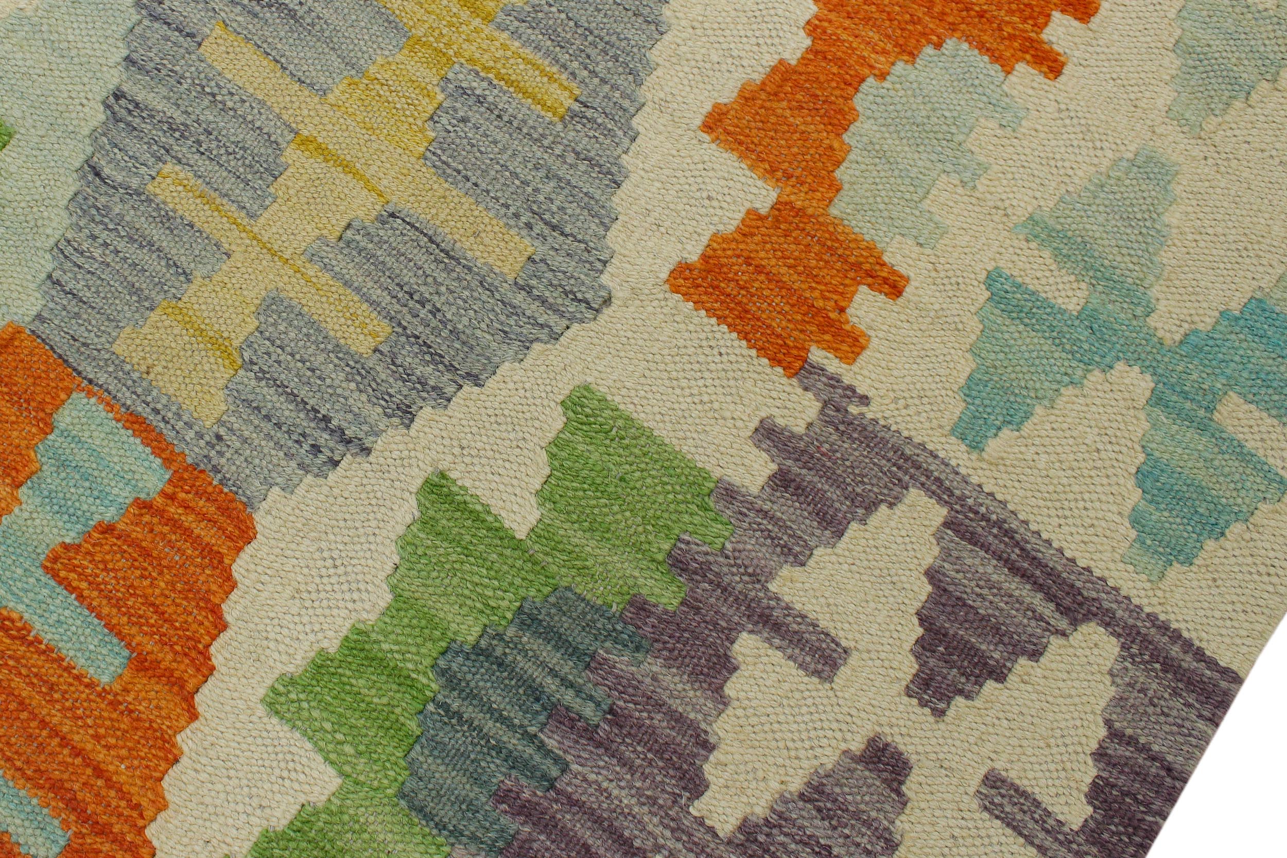 handmade Geometric Kilim Orange Purple Hand-Woven RECTANGLE 100% WOOL area rug 4 x 6