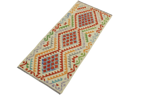 handmade Geometric Kilim Rust Beige Hand-Woven RUNNER 100% WOOL area rug 2' x 7'