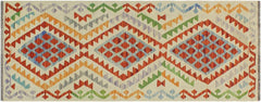 Flat Weave Kilim Antique Navaho Vintage handmade Geometric Kilim Rust Beige Hand-Woven Runner 100% Wool Area Rug 2x7 
