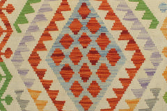 Flat Weave Kilim Antique Navaho Vintage handmade Geometric Kilim Rust Beige Hand-Woven Runner 100% Wool Area Rug 2x7 