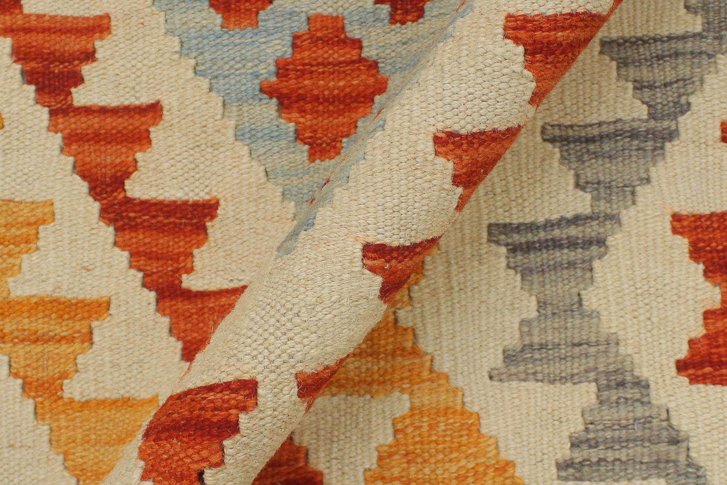 handmade Geometric Kilim Rust Beige Hand-Woven RUNNER 100% WOOL area rug 2' x 7'