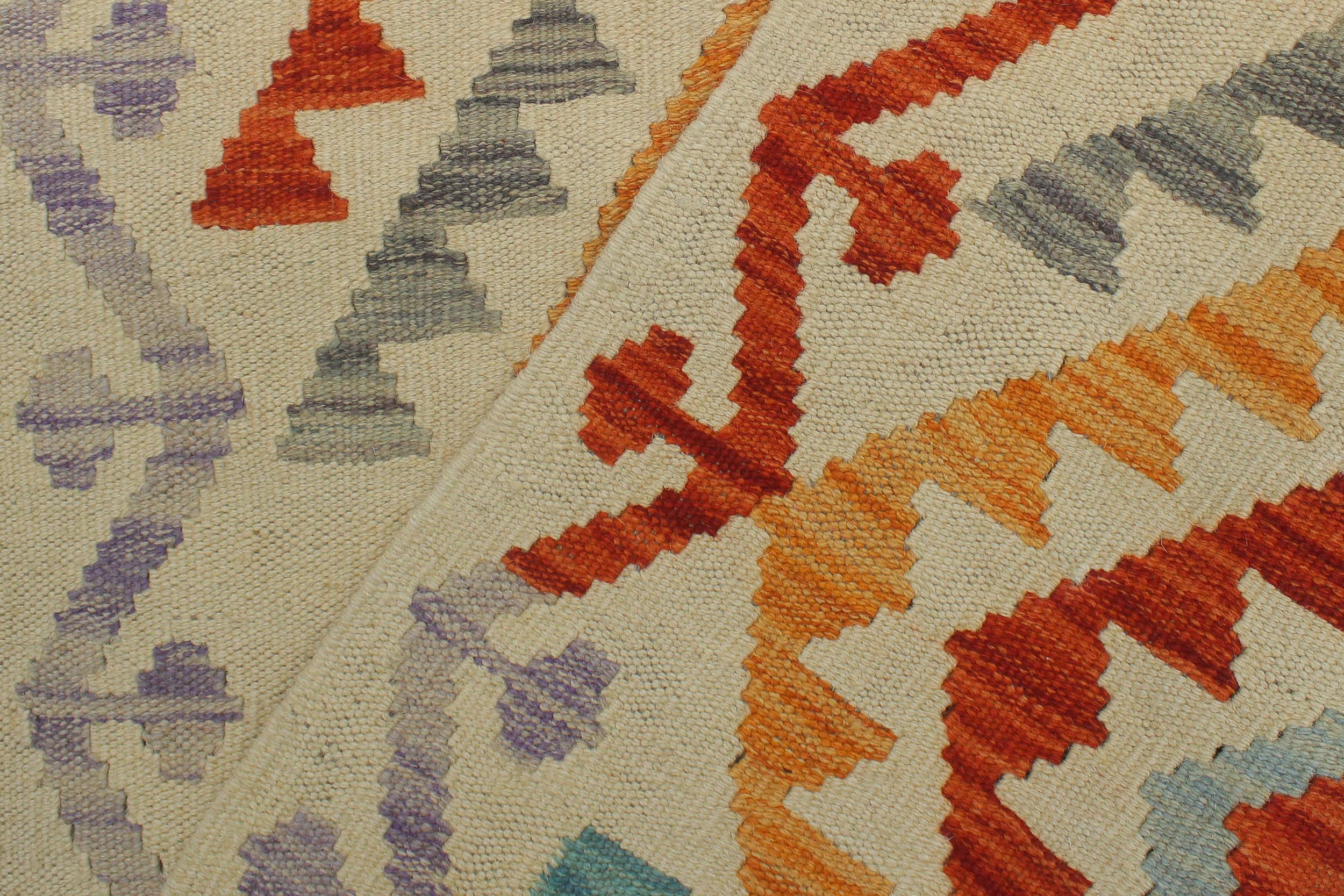 handmade Geometric Kilim Rust Beige Hand-Woven RUNNER 100% WOOL area rug 2' x 7'
