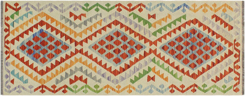 handmade Geometric Kilim Rust Beige Hand-Woven RUNNER 100% WOOL area rug 2' x 7'