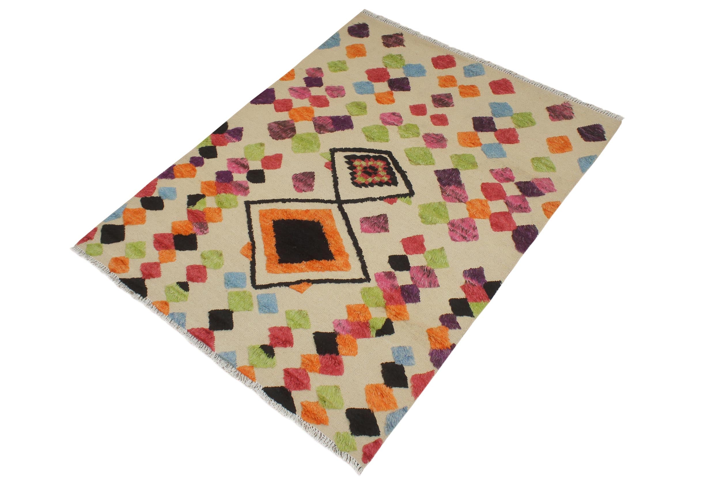 handmade Geometric Moroccan Hi Beige Orange Hand Knotted RECTANGLE 100% WOOL area rug 5' x 8'