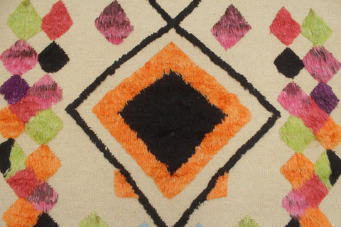 handmade Geometric Moroccan Hi Beige Orange Hand Knotted RECTANGLE 100% WOOL area rug 5' x 8'
