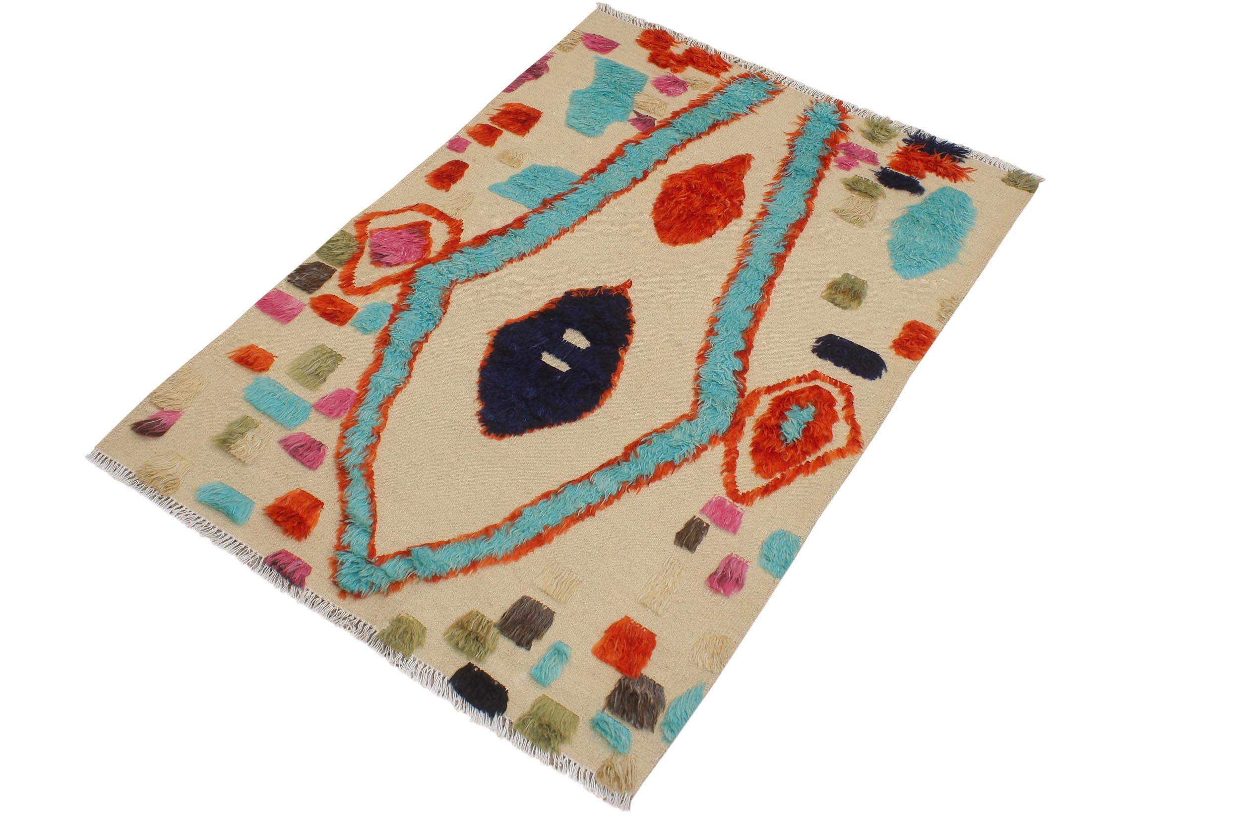 handmade Geometric Moroccan Hi Beige Rust Hand Knotted RECTANGLE 100% WOOL area rug 4' x 6'
