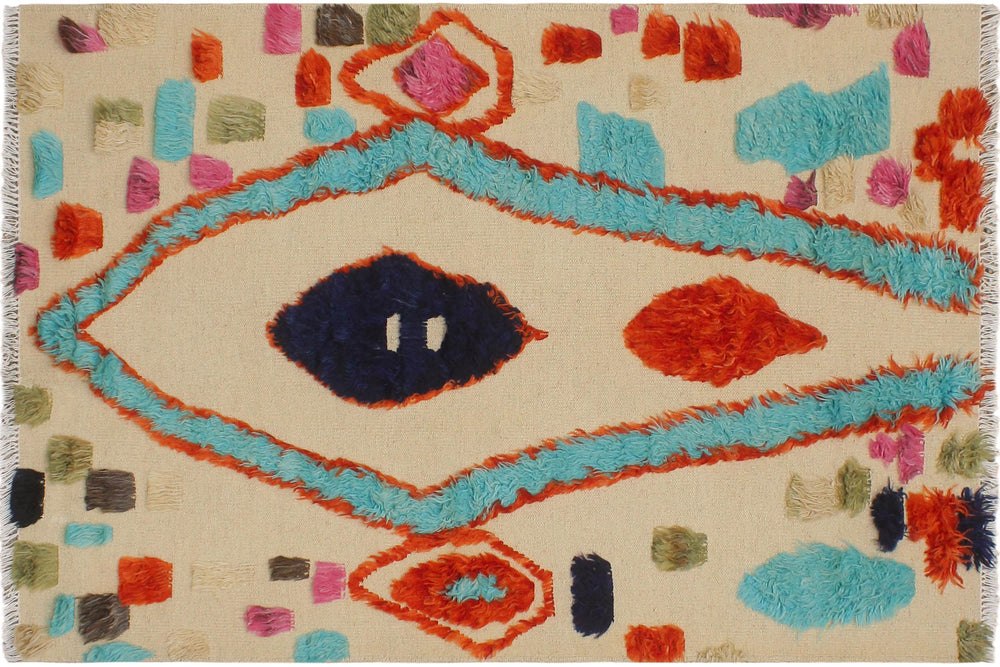 handmade Geometric Moroccan Hi Beige Rust Hand Knotted RECTANGLE 100% WOOL area rug 4' x 6'