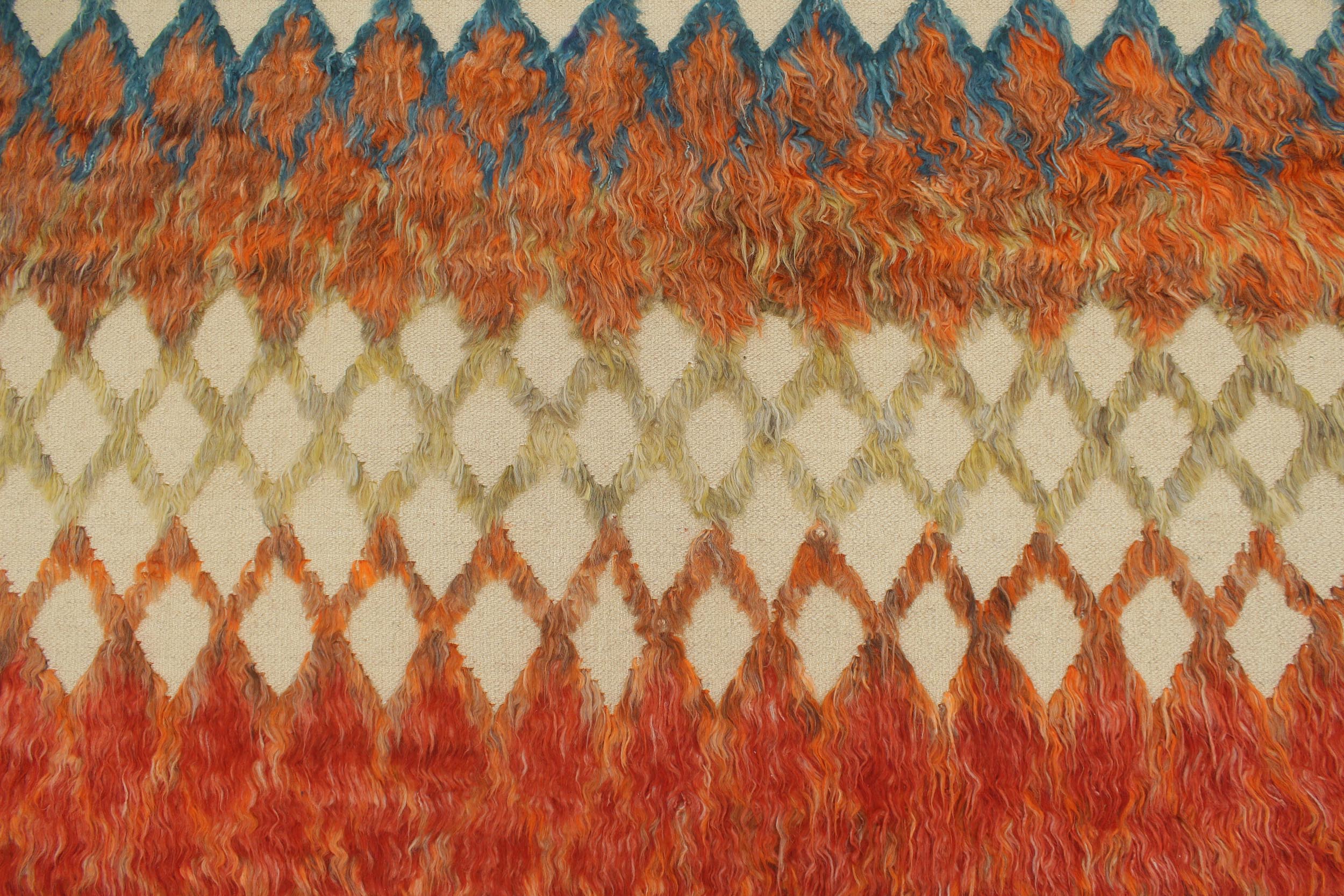 handmade Geometric Moroccan Hi Beige Blue Hand Knotted RECTANGLE 100% WOOL area rug 5' x 8'