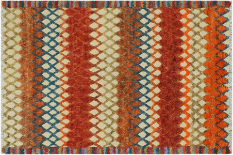 handmade Geometric Moroccan Hi Beige Blue Hand Knotted RECTANGLE 100% WOOL area rug 5' x 8'