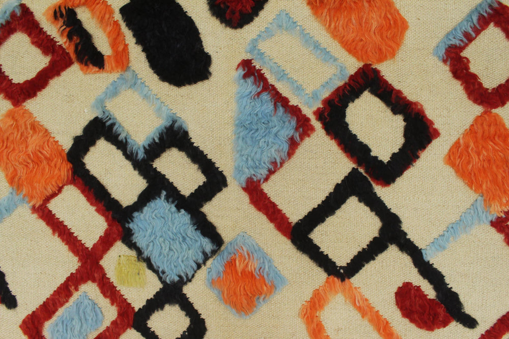 handmade Geometric Moroccan Hi Beige Red Hand Knotted RECTANGLE 100% WOOL area rug 5' x 8'