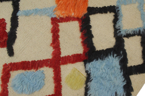 handmade Geometric Moroccan Hi Beige Red Hand Knotted RECTANGLE 100% WOOL area rug 5' x 8'