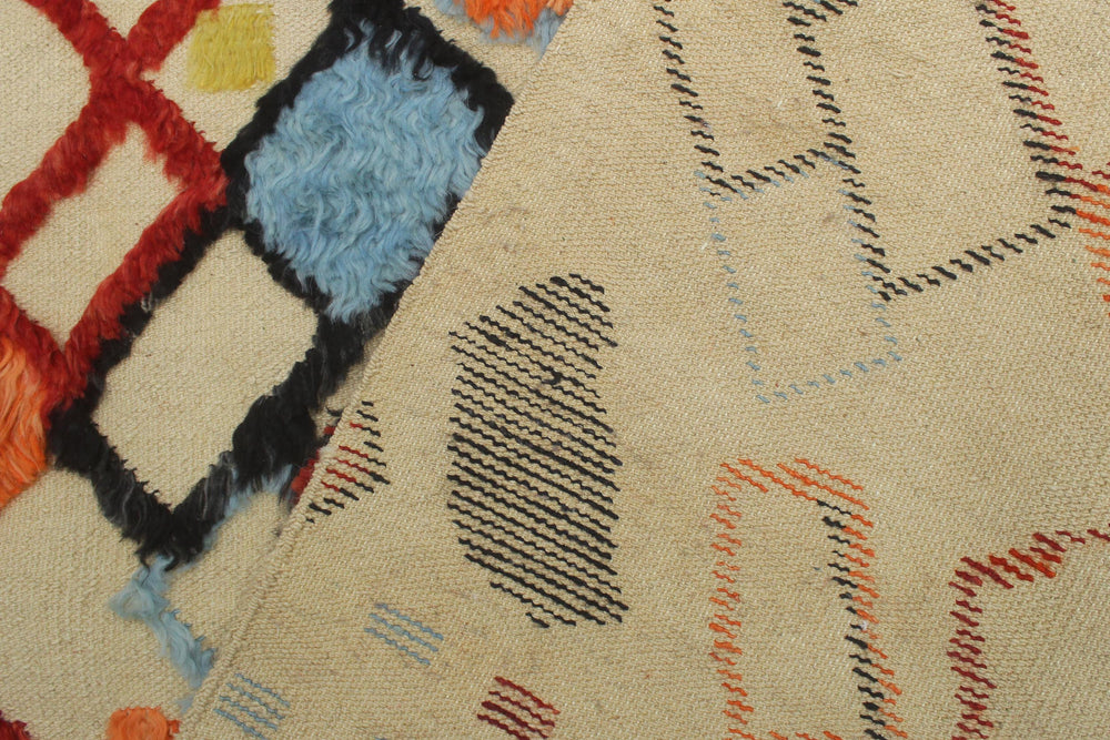 handmade Geometric Moroccan Hi Beige Red Hand Knotted RECTANGLE 100% WOOL area rug 5' x 8'