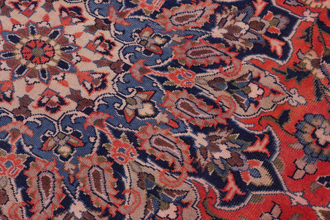 handmade Vintage Kashan Rust Blue Hand-Woven RECTANGLE 100% WOOL area rug 10' x 14'