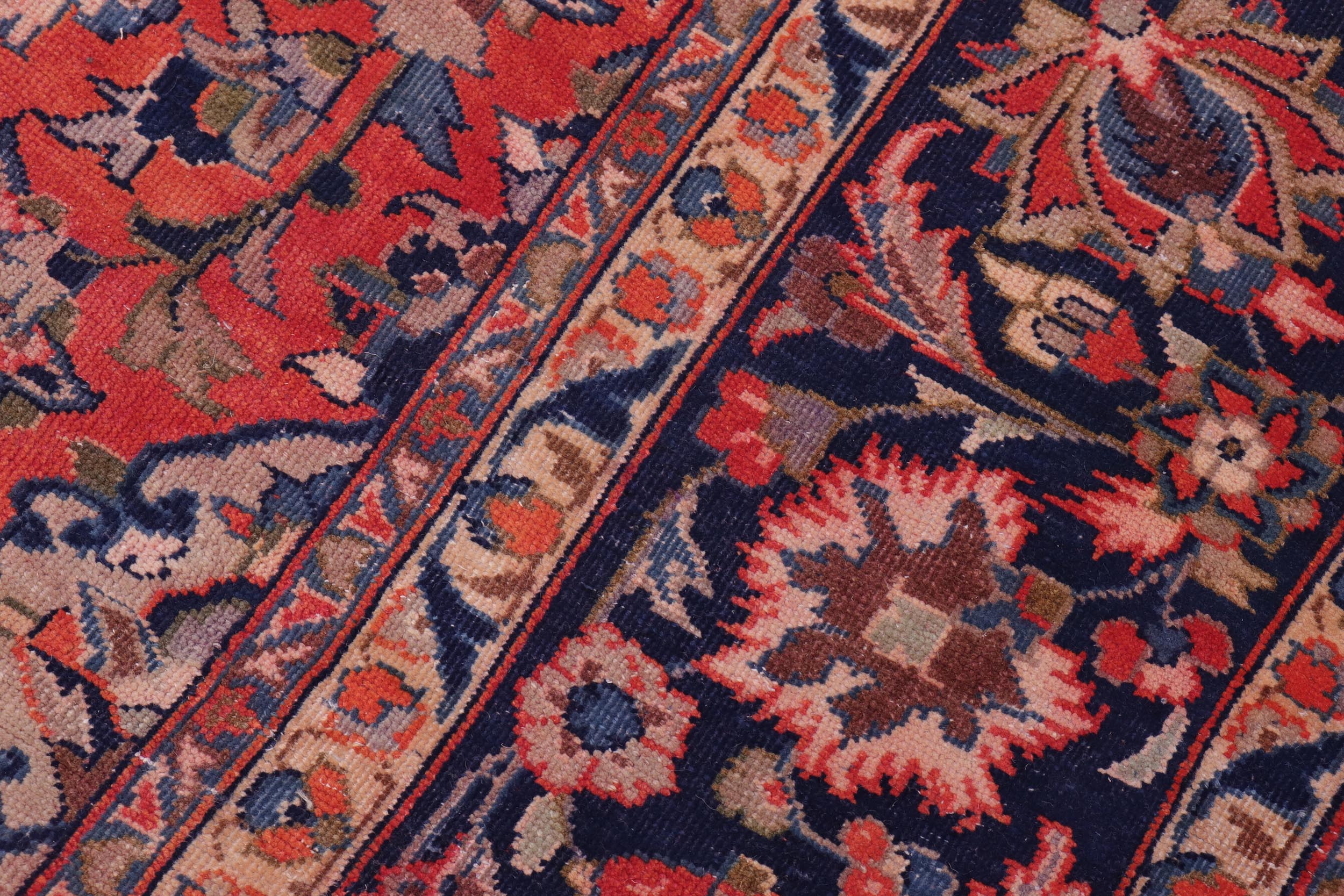 handmade Vintage Kashan Rust Blue Hand-Woven RECTANGLE 100% WOOL area rug 10' x 14'
