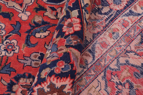 handmade Vintage Kashan Rust Blue Hand-Woven RECTANGLE 100% WOOL area rug 10' x 14'