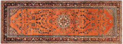 handmade Traditional Tabriz Orange Brown Hand Knotted RUNNER 100% WOOL area rug 4 x 10