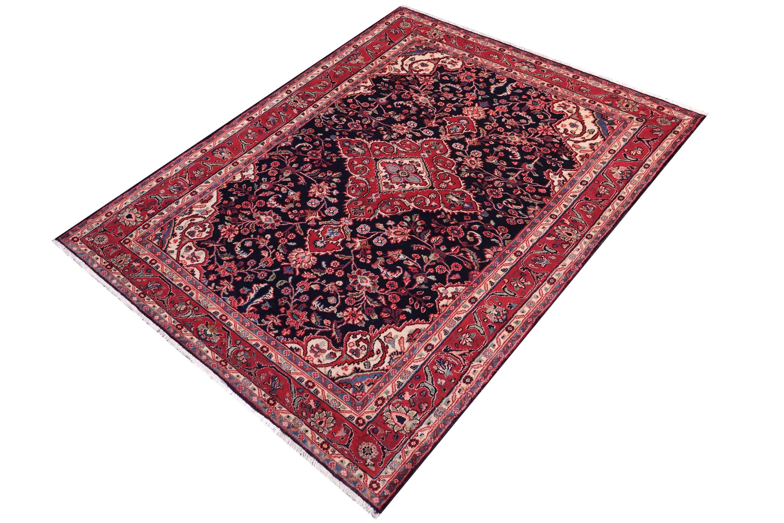 handmade Traditional Kashan Blue Red Hand Knotted RECTANGLE 100% WOOL area rug 4 x 6