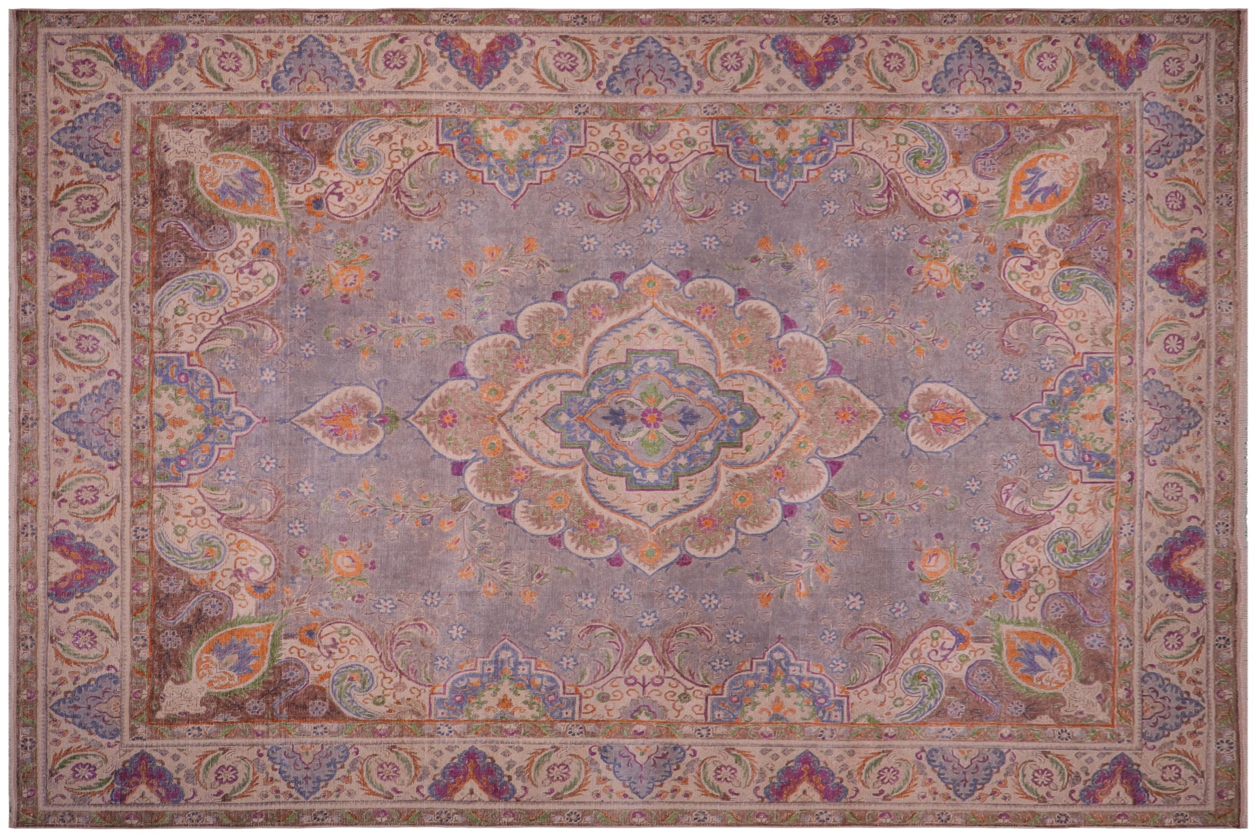 handmade Vintage Tabriz Gray Tan Hand Knotted RECTANGLE 100% WOOL area rug 10' x 12'