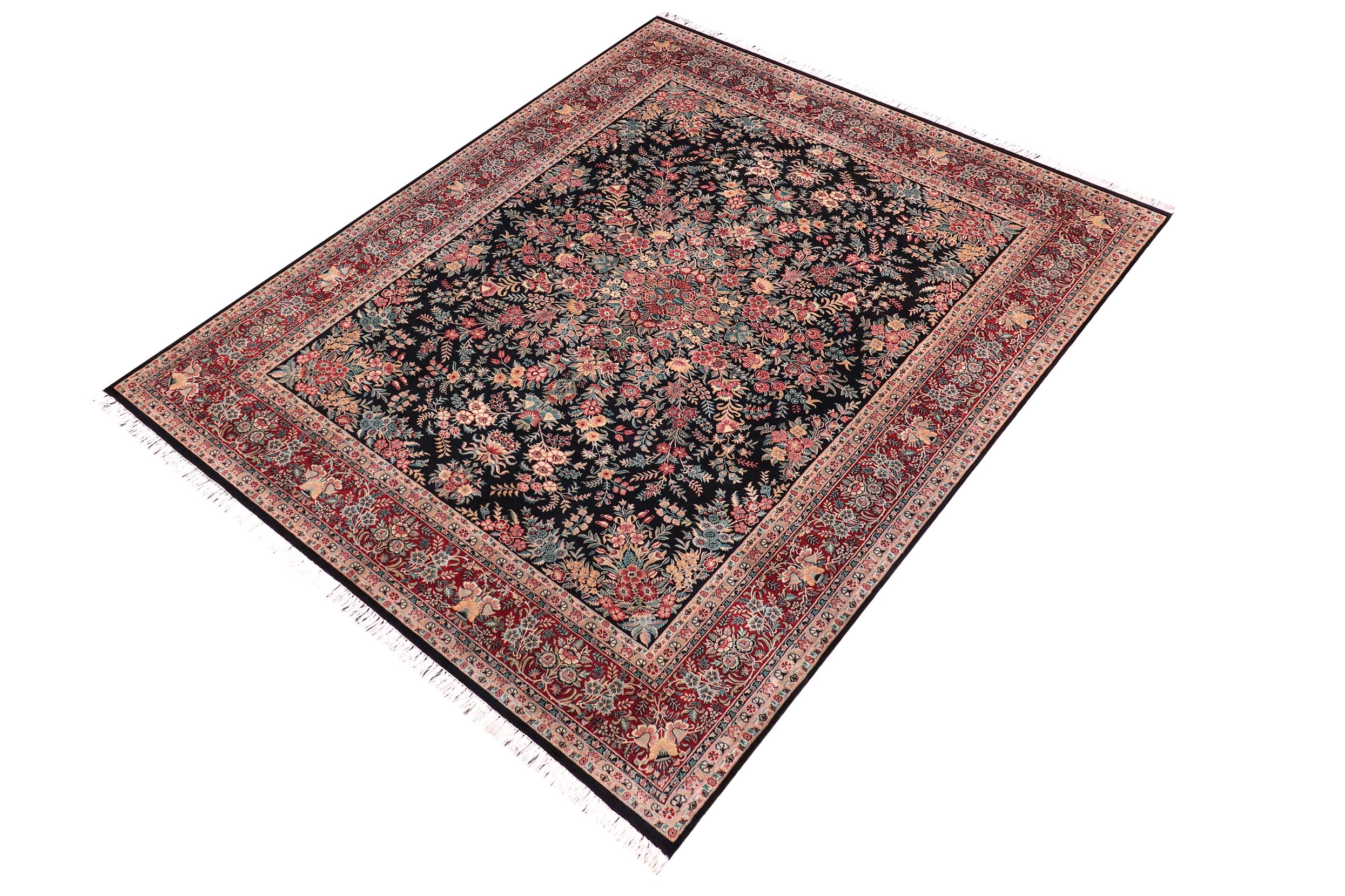 handmade Traditional Abusson Black Red Hand Knotted RECTANGLE 100% WOOL area rug 9x12
