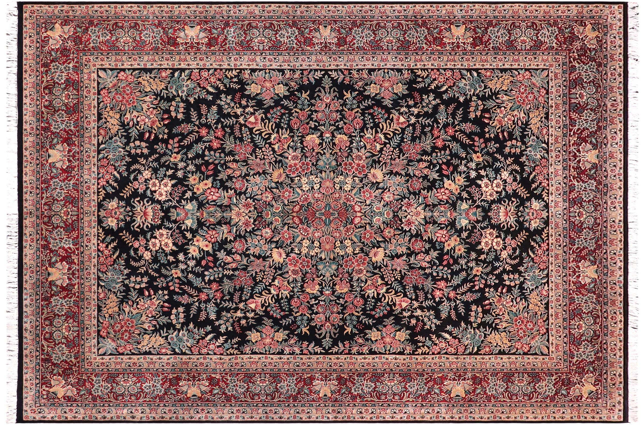 handmade Traditional Abusson Black Red Hand Knotted RECTANGLE 100% WOOL area rug 9x12