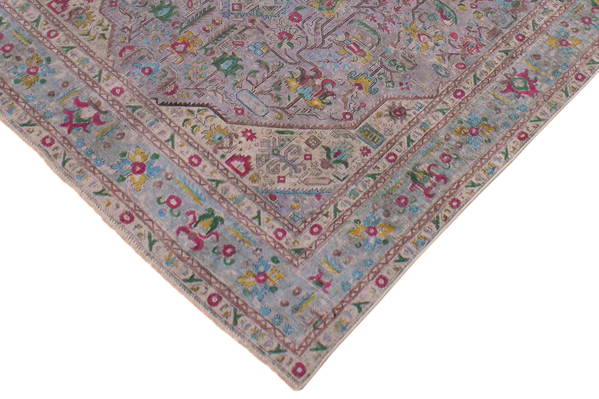 handmade Vintage Tabriz Gray Blue Hand Knotted RECTANGLE 100% WOOL area rug 6' x 10'