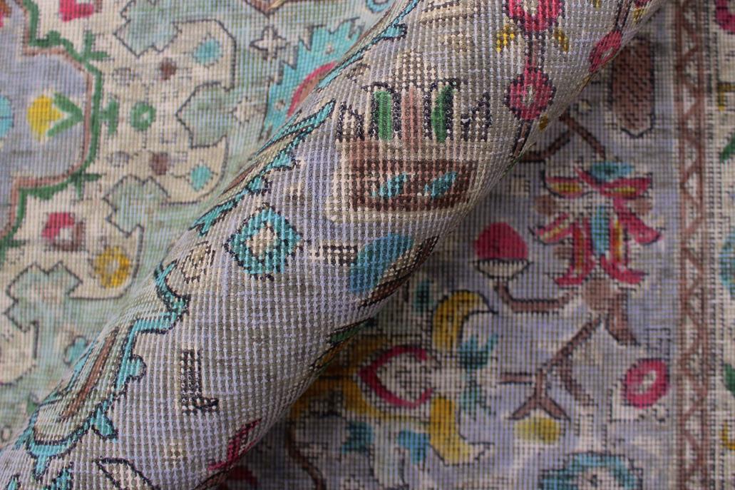 handmade Vintage Tabriz Gray Blue Hand Knotted RECTANGLE 100% WOOL area rug 6 x 10