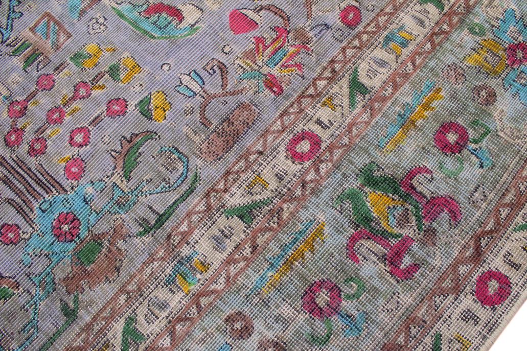 handmade Vintage Tabriz Gray Blue Hand Knotted RECTANGLE 100% WOOL area rug 6 x 10