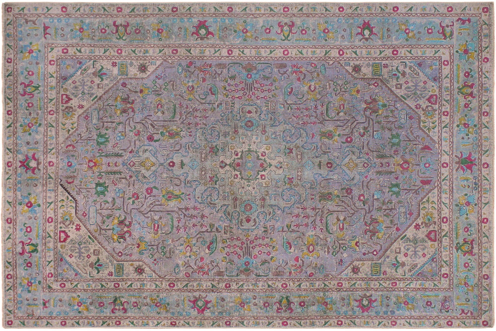 handmade Vintage Tabriz Gray Blue Hand Knotted RECTANGLE 100% WOOL area rug 6' x 10'