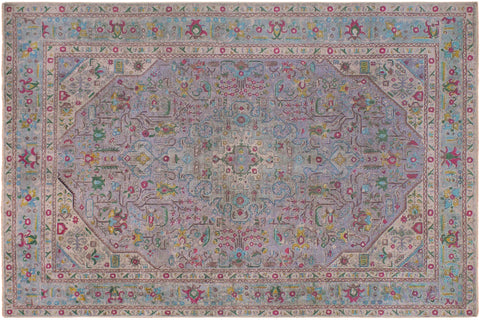 handmade Vintage Tabriz Gray Blue Hand Knotted RECTANGLE 100% WOOL area rug 6' x 10'