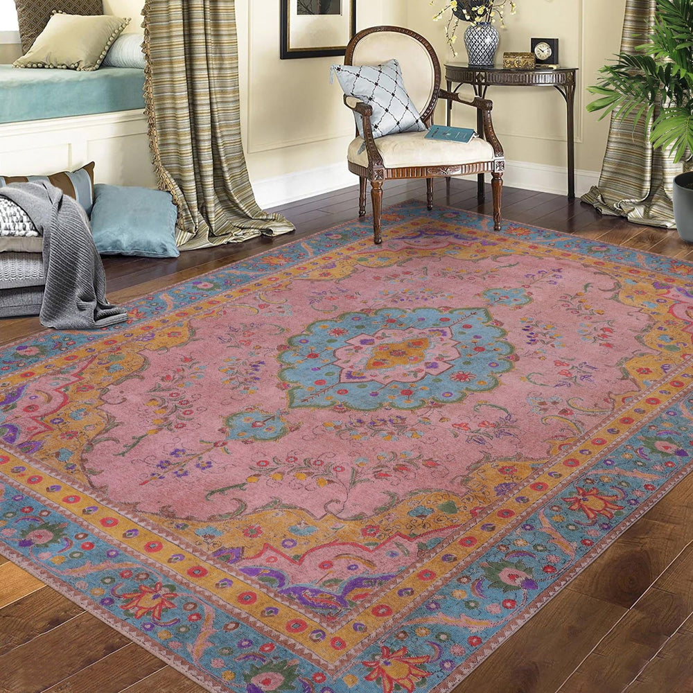 handmade Vintage Tabriz Pink Blue Hand Knotted RECTANGLE 100% WOOL area rug 9' x 12'