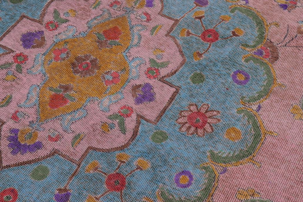 handmade Vintage Tabriz Pink Blue Hand Knotted RECTANGLE 100% WOOL area rug 9 x 12