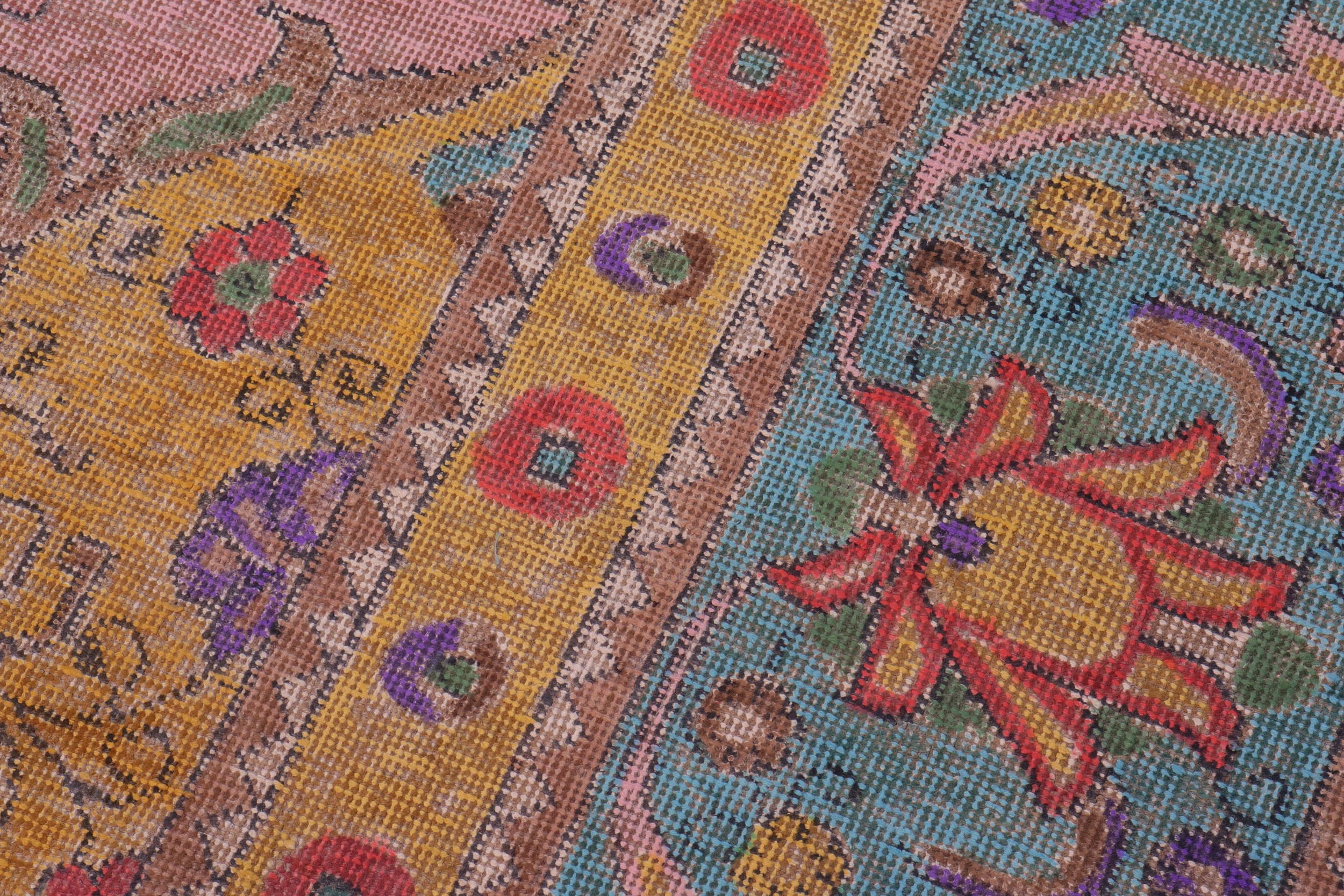handmade Vintage Tabriz Pink Blue Hand Knotted RECTANGLE 100% WOOL area rug 9' x 12'