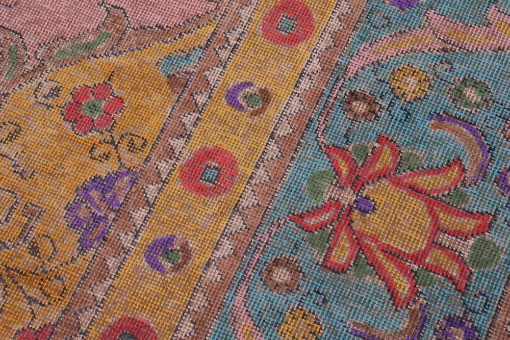 handmade Vintage Tabriz Pink Blue Hand Knotted RECTANGLE 100% WOOL area rug 9' x 12'