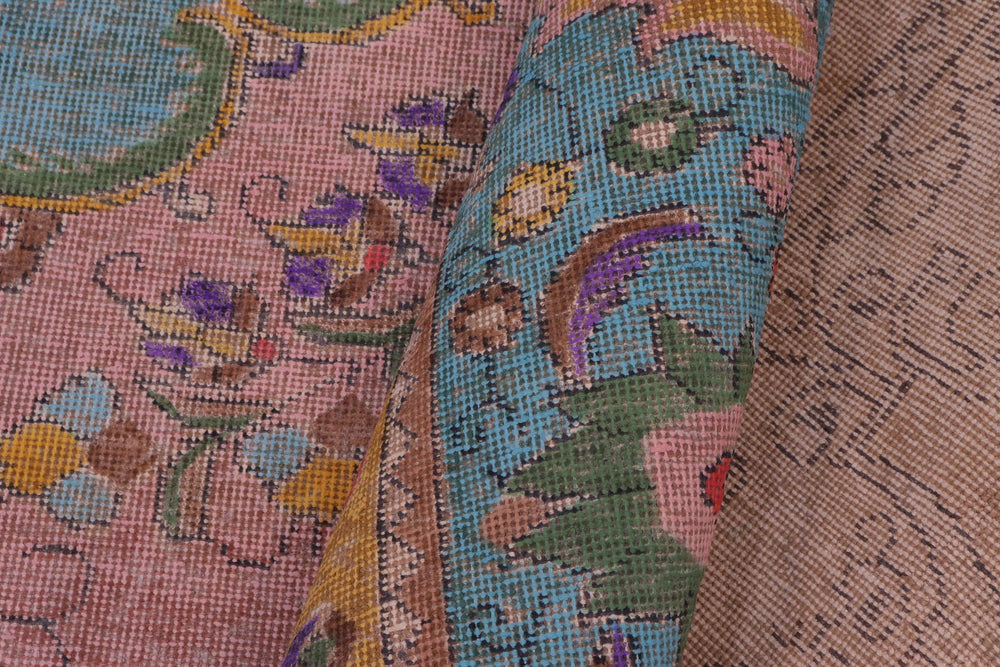 handmade Vintage Tabriz Pink Blue Hand Knotted RECTANGLE 100% WOOL area rug 9' x 12'