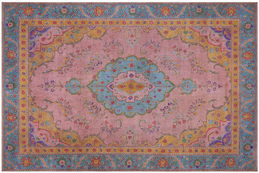handmade Vintage Tabriz Pink Blue Hand Knotted RECTANGLE 100% WOOL area rug 9' x 12'