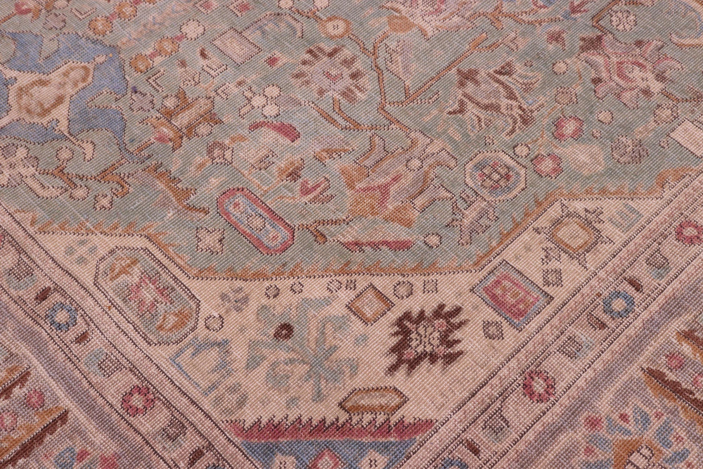handmade Vintage Tabriz Green Gray Hand Knotted RECTANGLE 100% WOOL area rug 8' x 11'