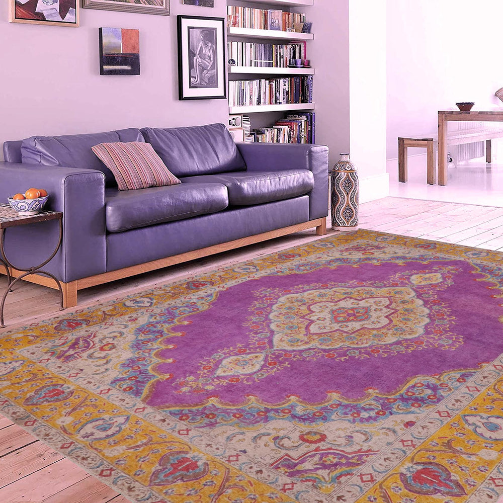 handmade Vintage Tabriz Light Purpl Yellow Hand Knotted RECTANGLE 100% WOOL area rug 9' x 12'