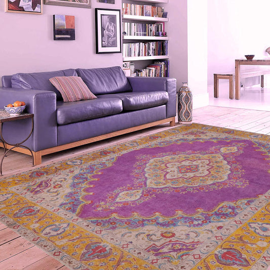 handmade Vintage Tabriz Light Purpl Yellow Hand Knotted RECTANGLE 100% WOOL area rug 9' x 12'