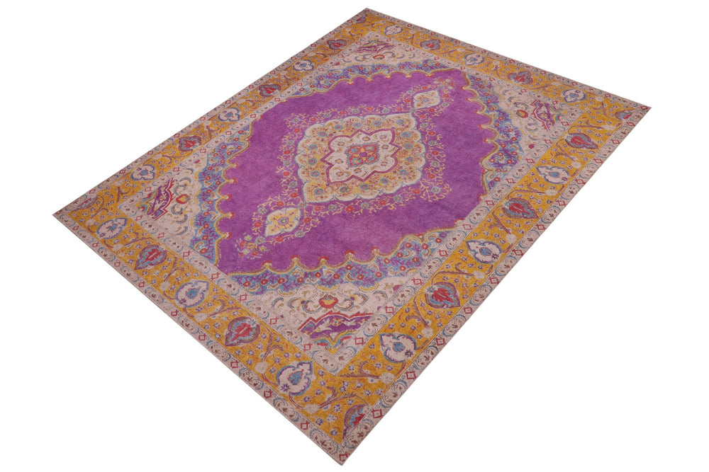 handmade Vintage Tabriz Light Purpl Yellow Hand Knotted RECTANGLE 100% WOOL area rug 9' x 12'
