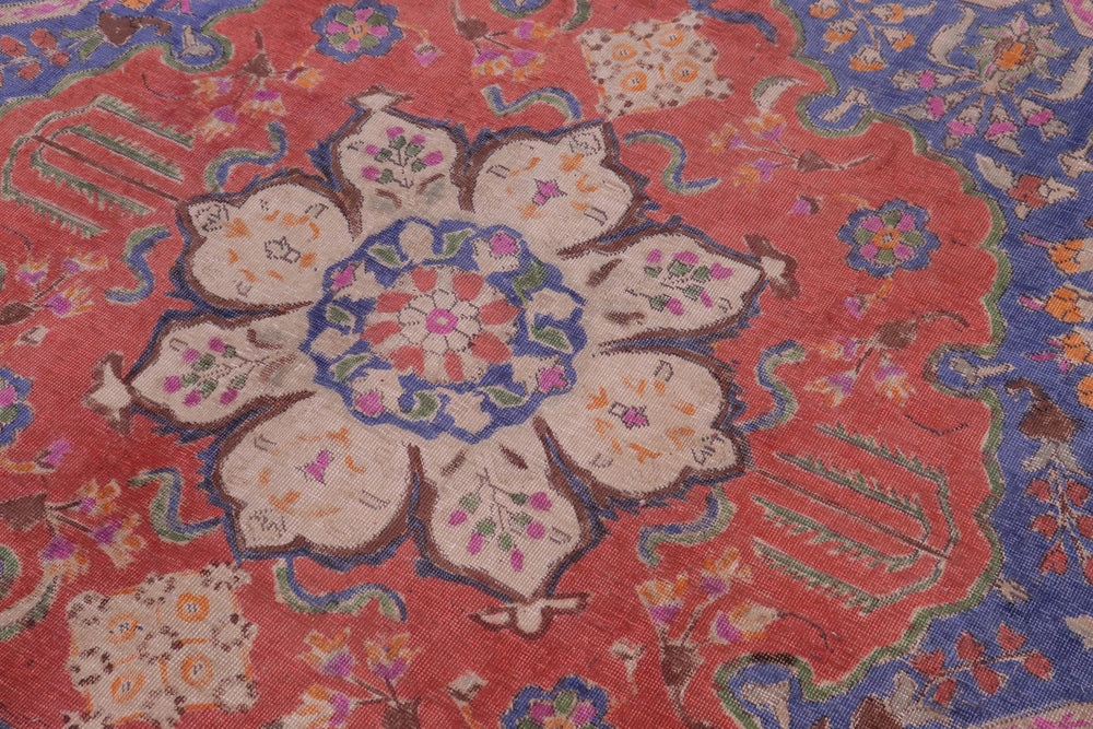 handmade Vintage Tabriz Blue Red Hand Knotted RECTANGLE 100% WOOL area rug 9' x 13'