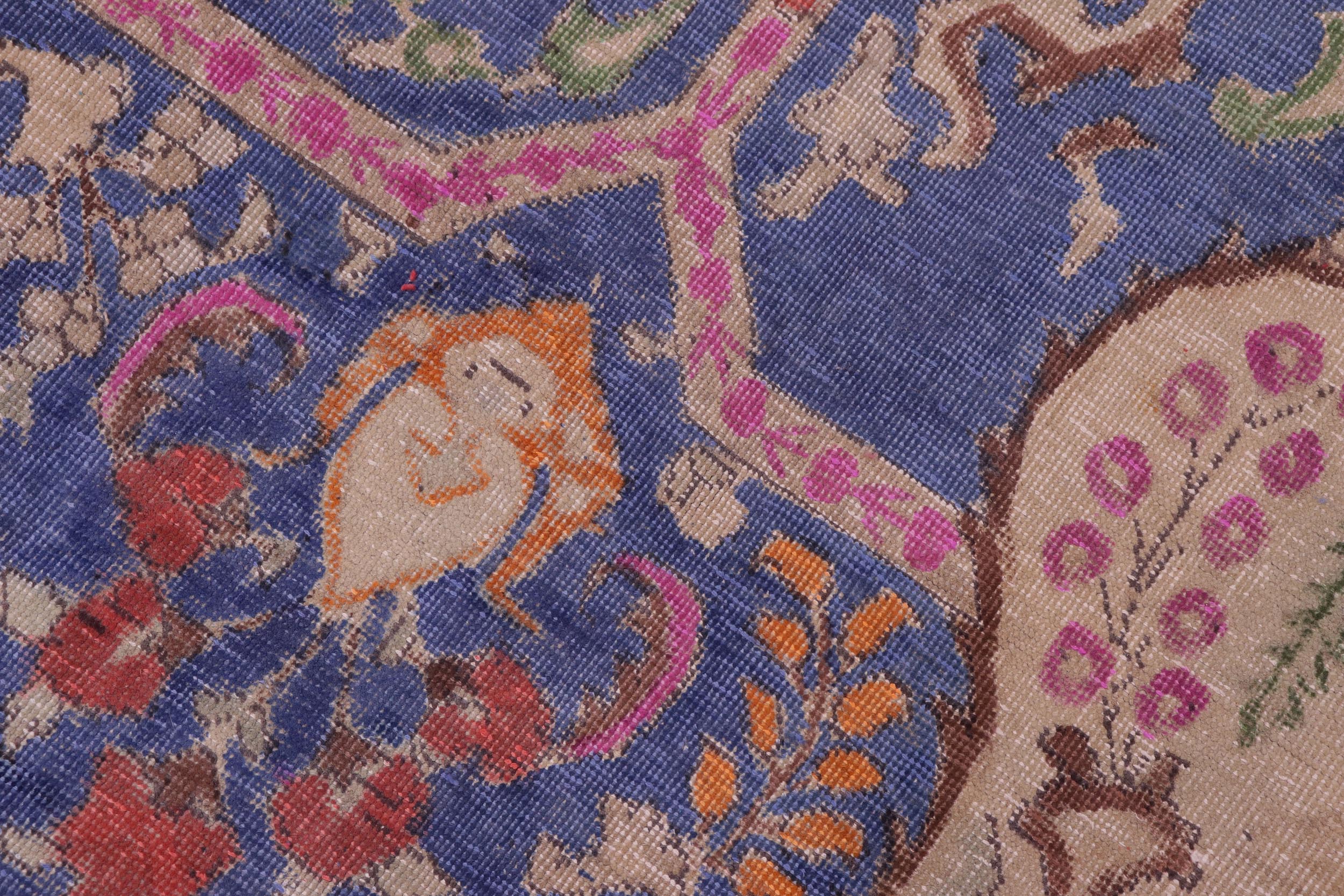 handmade Vintage Tabriz Blue Red Hand Knotted RECTANGLE 100% WOOL area rug 9' x 13'