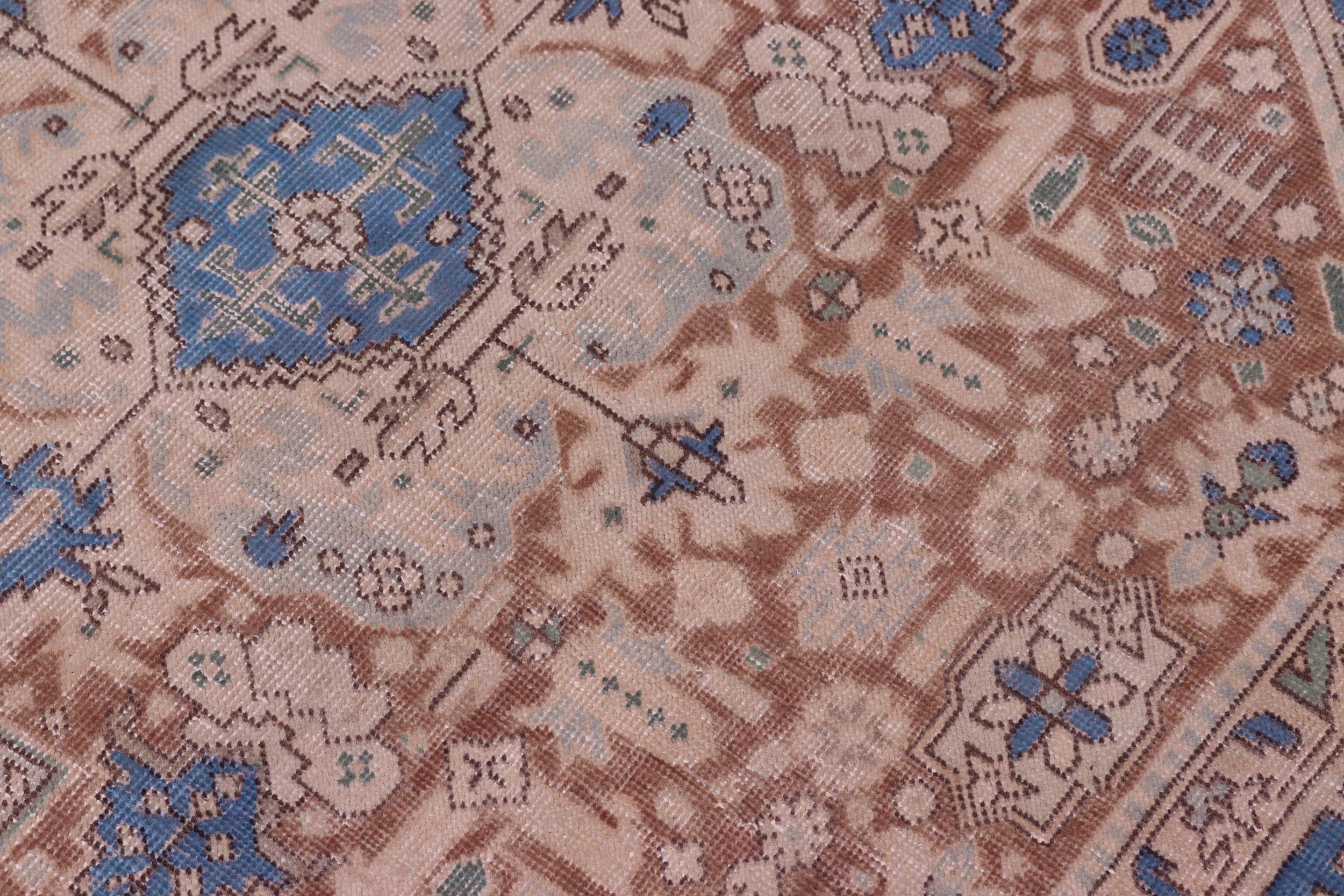 handmade Vintage Tabriz Blue Brown Hand Knotted RECTANGLE 100% WOOL area rug 8' x 11'