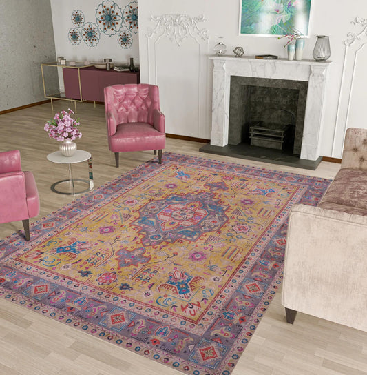 handmade Vintage Tabriz Yellow Gray Hand Knotted RECTANGLE 100% WOOL area rug 9' x 12'