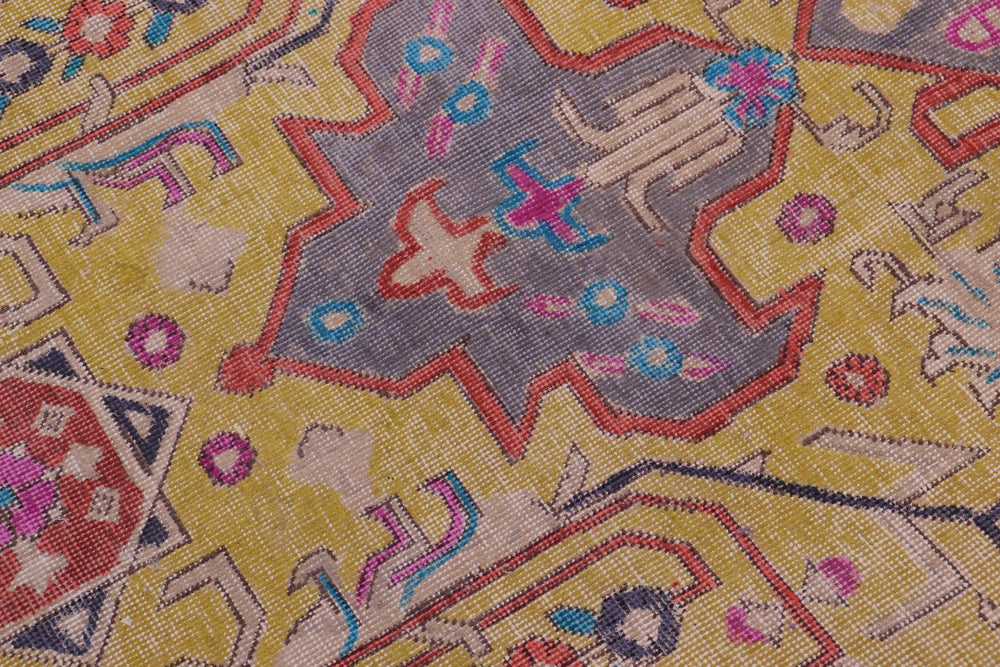 handmade Vintage Tabriz Yellow Gray Hand Knotted RECTANGLE 100% WOOL area rug 9' x 12'