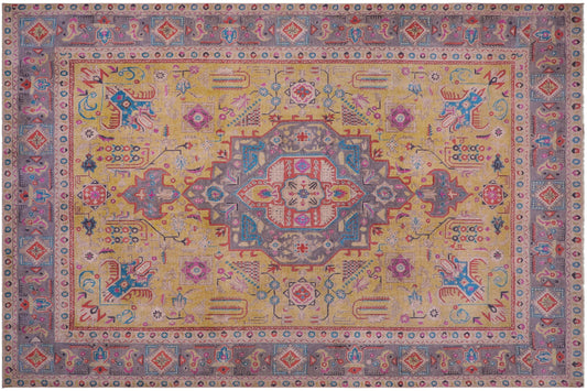 handmade Vintage Tabriz Yellow Gray Hand Knotted RECTANGLE 100% WOOL area rug 9' x 12'