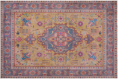 handmade Vintage Tabriz Yellow Gray Hand Knotted RECTANGLE 100% WOOL area rug 9' x 12'