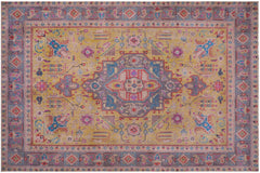 handmade Vintage Tabriz Yellow Gray Hand Knotted RECTANGLE 100% WOOL area rug 9' x 12'